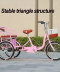 Pink 3 Wheel Pedal Tricycle With Back Seat And Safety Belt Front Caliper Brake Outdoor Bike with basket and stable structure