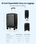 Carry On Luggage That Fits Overhead 20 Inch Expandable Hardside Polycarbonate Case With Spinner Wheels TSA Lock dimensions
