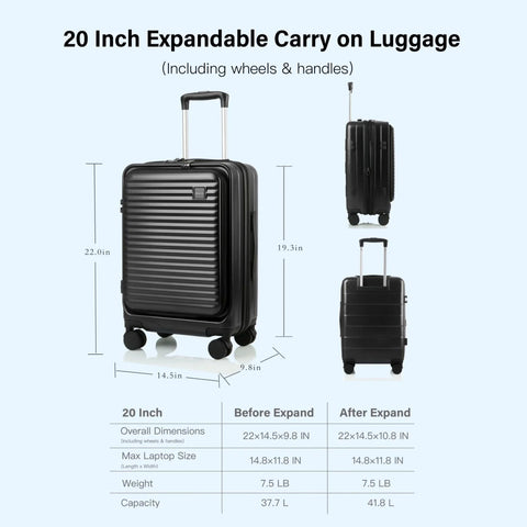 Carry On Luggage That Fits Overhead 20 Inch Expandable Hardside Polycarbonate Case With Spinner Wheels TSA Lock dimensions