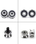 Front view of Five Pack Deep T Groove Bearing With Flat Bottom In Stainless Steel Workhorse Pulley Wheel Bearings, ideal for motors.