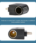 Dead Set Reliable 220V AC To DC Power Converter Waterproof Flame Retardant cigarette lighter adapter, side view showing plug and socket.