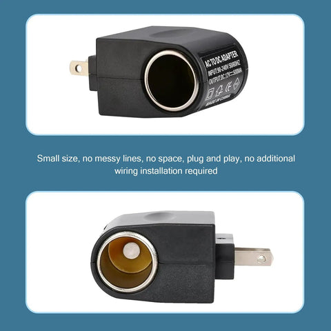 Dead Set Reliable 220V AC To DC Power Converter Waterproof Flame Retardant cigarette lighter adapter, side view showing plug and socket.