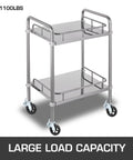 Heavy Duty Iron Core Swivel Casters 8 Inch Set Of Four With Dual Locking Brakes Tough As Nails Polyurethane Treads 1100 Lbs Load Each Smooth Rolling Threaded Base Mount on a stainless steel cart.