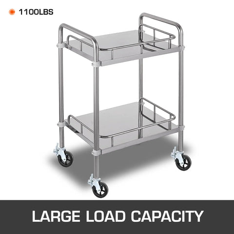 Heavy Duty Iron Core Swivel Casters 8 Inch Set Of Four With Dual Locking Brakes Tough As Nails Polyurethane Treads 1100 Lbs Load Each Smooth Rolling Threaded Base Mount on a stainless steel cart.