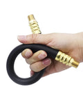 Heavy Duty Rubber Air Compressor Hose 3 8 Inch Core with Solid Brass Fittings, held in hand demonstrating flexibility.