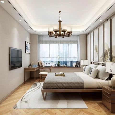 Elegant bedroom with wooden furniture and Sorfia 10pcs 2 inch Gimbal LED Recessed Light Small Recessed Lights AC110V.
