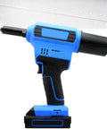 Cordless Lithium Ion Electric Pop Rivet Gun With Quiet Brushless Motor And Full Auto Cycle, side view with ergonomic grip.