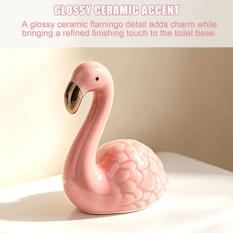 Glossy pink ceramic flamingo toilet bolt cover adds charm, part of Totally Vibes Super Sweet Pink Flamingo Ceramic Toilet Bolt Covers.