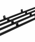 Heavy Duty Reinforced Nylon Gear Rack Kit Built Tough For Sliding Gate Openers 4 Piece Pack With Mounting Hardware Weatherproof And Quiet Operation 13.12 Feet Total Length displayed in four uniformly arranged racks.