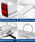 Close-up of features on Beefy Aluminum Hitch Cargo Carrier With Ramp, Folding Design, Up To 1300 Lbs Capacity, highlighting reflectors.