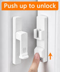 Close-up of Matte White 90 Degree Barn Door Lock with Dual Locking System Zinc Alloy Right Angle Latch shown in unlocking action