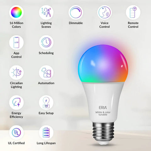 A19 Dimmable Smart Bulb With 800 Lumens CRI 90 Plus 16 Million Colors And 2000K To 6000K White 2 Pack Works With Hue SmartThings