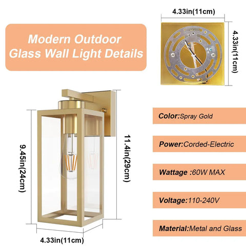 Gold Outdoor Wall Lanterns 2 Pack Exterior Wall Sconces With Clear Glass Shade For Entryway Porch Doorway Weather Resistant Wall Mount Lights That Give Your Entryway A Lit Glow No Bulbs Included