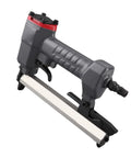 Heavy Duty 18 Gauge Pneumatic Brad Nailer for Carpentry with viewing window and quick release nose latch, lightweight design.