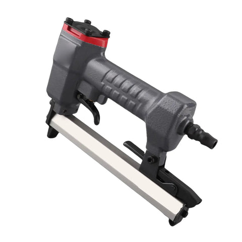 Heavy Duty 18 Gauge Pneumatic Brad Nailer for Carpentry with viewing window and quick release nose latch, lightweight design.