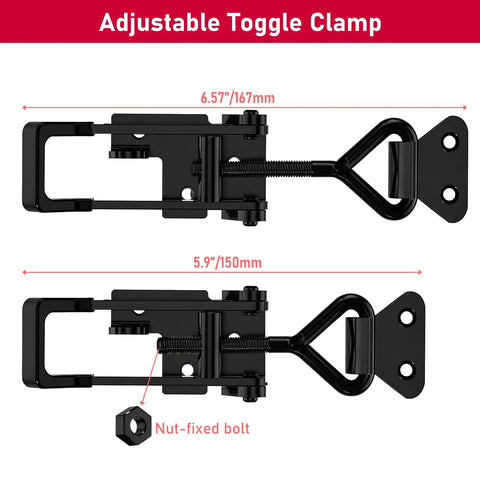 Beefy Heavy Duty Toggle Clamp Latch Set Two Pack 1320Lbs Capacity 4003 Style Adjustable Quick Release Hasp Clamps dimensions shown