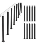 Tough As Nails Heavy Duty Wrought Iron Railing Spindles For Indoor Stairs And Decks, Black Square Guardrail Posts arranged with a white top rail.