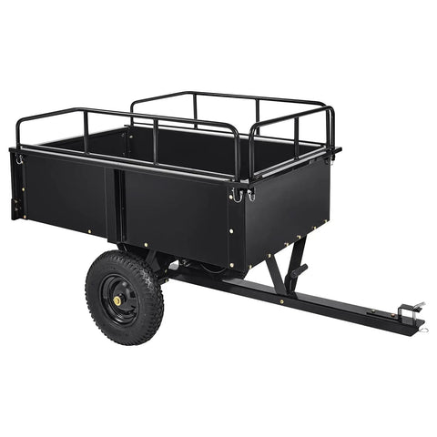 Heavy Duty Steel Dump Cart With 900 Lb Capacity, 15 Cu Ft Utility Trailer, Removable Sides, All Terrain Pneumatic Tires, side view