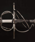 Close-up of Italian style guard on Renaissance Spiral Swept-Hilt Rapier Sword For Cosplay And Collection, 45.7 Inch with Scabbard