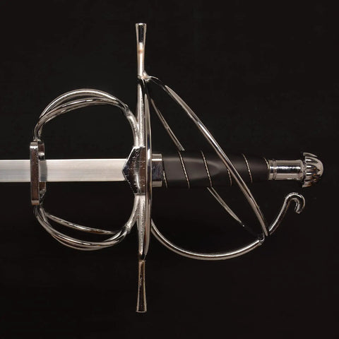 Close-up of Italian style guard on Renaissance Spiral Swept-Hilt Rapier Sword For Cosplay And Collection, 45.7 Inch with Scabbard