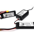 2 Pack 11.1V 2200mAh 35C Li Ion Battery XT60 Plug For FPV Drone RC Aircraft With B3 Balance Charger displayed on white background.