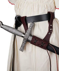 Leather Sword Frog Belt Sheath for Universal Rapier Broadsword and Cutlass Right Handed Brown Adjustable Lacing