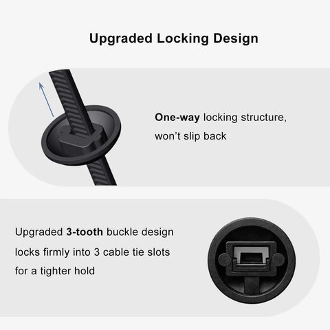 Close-up of Universal Nylon Cable Tie Buckle Must Have Kit For Cars With One Way Locking Zipper Clips T Style Zip Ties Button Fixation Tools Automotive Plastic Rivet Push Pins For Auto Body Trim Bumper Retainer Fender Liner And Door Panel Clips showing locking mechanism