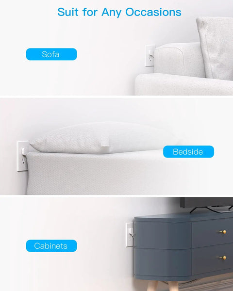 Flat Plug Power Strip Six Feet Ultra Thin Flat Extension Cord With Three Outlets And Three USB Ports Including Two USB C