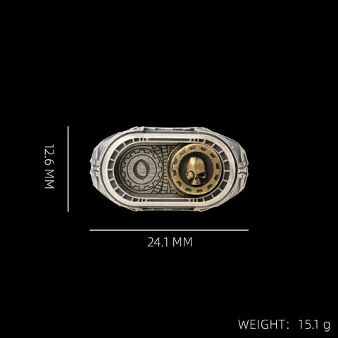 Straight Up Premium Warhammer 40K Adeptus Mechanicus Cipher Of The Machine God Ring For Men in 925 Sterling Silver, 12.6mm x 24.1mm.