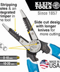 Wire Stripper Cutter Crimper Tool For 8 To 18 AWG Solid And 10 To 20 AWG Stranded Wire, Six Stripping Holes, USA made