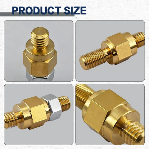 Street Smart Side Post Battery Terminal Extenders, Premium Solid Brass Adaptor Studs, detailed views showing product size and design.