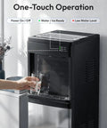 Top Shelf 4-In-1 Countertop Water Dispenser Plus Fast Ice Maker With Bottom Loading Cooler hands hot cold drinks operating with glass
