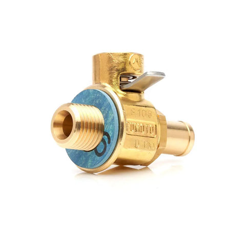 FN-Series Engine Oil Drain Valve With LC-10 Lever Clip, tool-free Japan-made durable F103N replacement, shown in brass side view.