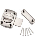 Kick Your Security Up A Notch With This Heavy Duty Rotate Bolt Latch Silver Brushed Hardware For Doors Cabinets Windows Solid Grip Easy Install No Hassle Perfect For Homes Trailers Or Sheds, showing zinc alloy latch and screws.