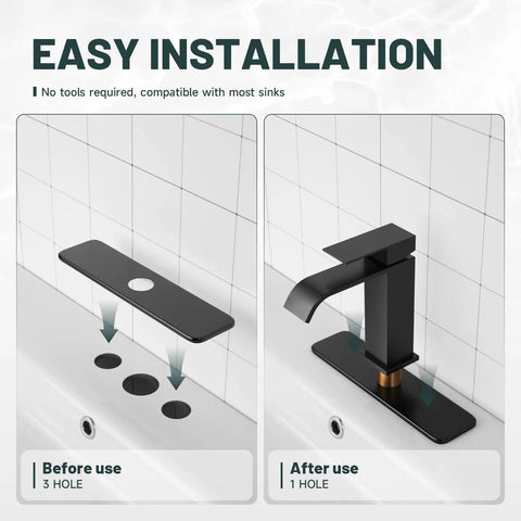 Matte Black Faucet Plate 10 Inch Long Rectangle Sink Hole Cover For 1 Or 3 Hole Faucets, Deck Plate Escutcheon Installation