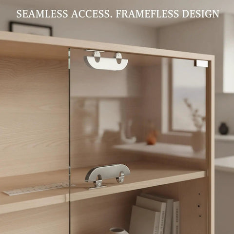 Heavy Duty Sliding Door Track System For Frameless Cabinets Built With Cold Rolled Steel Rails And Premium Stainless Steel Casters For Kitchen Renovations. Close-up view of sliding door hardware on frameless cabinet.