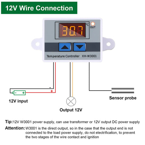 Digital LED Temperature Controller Module With Waterproof Probe, Programmable Thermostat For Heating And Cooling, Range -50C To 110C, 12V 10A 120W, 2-Pack, High Precision, Easy DIY Temperature Control For Machines And Projects