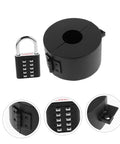 Easy Install Doorknob Safety Cover And Deadbolt Style Door Security Device For Kids Kidproof Locking Shield Keeps Tiny Hands Out Sleek Home Security Protector Fits Most Doors No Fuss Setup showing black safety cover and combination padlock.