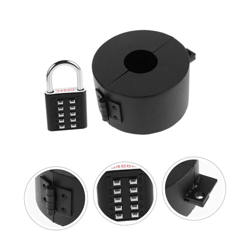 Easy Install Doorknob Safety Cover And Deadbolt Style Door Security Device For Kids Kidproof Locking Shield Keeps Tiny Hands Out Sleek Home Security Protector Fits Most Doors No Fuss Setup showing black safety cover and combination padlock.