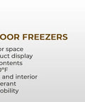 Rock Solid Commercial Glass Door Merchandiser Freezer In Bright White Featuring Heavy Duty Construction And A Generous 23 Cubic Foot Interior displayed with glass doors and shelves.