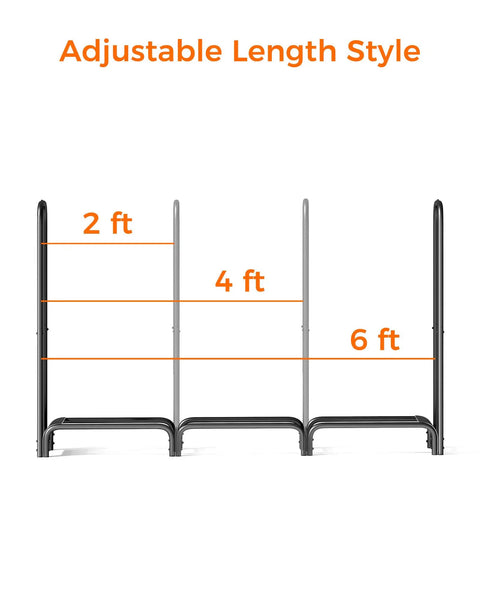 Heavy Duty 6ft Firewood Rack for Indoor and Outdoor Use Black Metal Log Holder Organizer Fireplace Wood Pile Storage Stack Ultra Sturdy Storage Rack for Deck Porch Backyard adjustable length style
