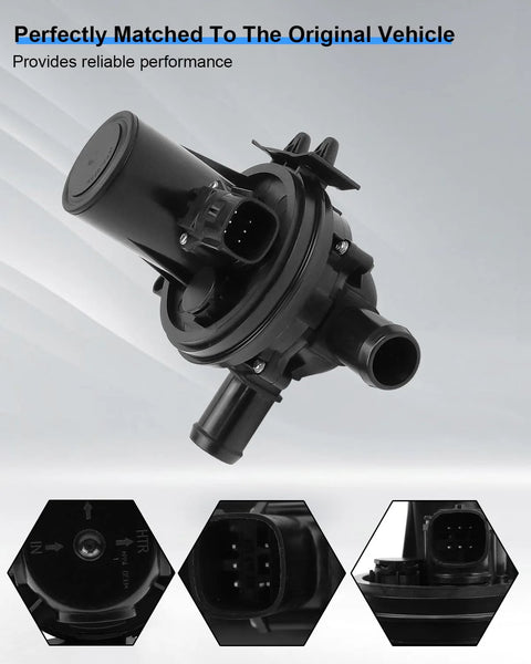 Angled view of 3-way heater control valve, black plastic with electrical connector