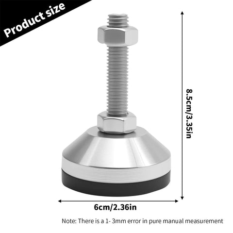 Adjustable Feet Levelers 2.36 Inch Base With M12 Thread Beefy Built Bracket 5280Lb showcasing size dimensions and stainless steel design.