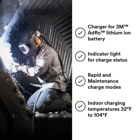 Welder using Smart Lithium Ion Battery Charger For Adflo PAPR Welding Rig Powers Speedglas Helmets And Versaflo Headtops