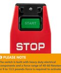 Top Shelf Dual Voltage Paddle Switch Kit With Mounting Bolts displays red stop switch with green start button for emergency cutoff.