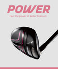 Close-up of titanium driver from All-In-One 16-Piece Women's Golf Club Set With Titanium Driver, right-handed, pink accents.
