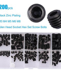 200 Piece Grub Screw Kit M3 M4 M5 M6 M8 Metric Hex Socket Head Cap Screws With Wrenches Durable Alloy Steel Cup Point Hex Drive