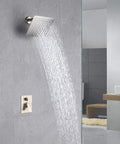 Square Rain Shower Head With 8 Inch Stainless Steel High Flow And Brushed Nickel Finish, installed in modern bathroom