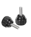 12 Pack Premium Knurled Thumb Screws M4 By 12 Millimeter Stainless Steel Bolts, two black knob screws, adjustable grip design.