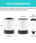 Diagram showing Two Pack Fine Dust Filter For Miele TriFlex HX1 Series with dimensions of HEPA and motor protection filters.